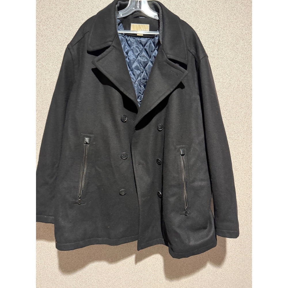Michael Kors Mens‎ Black Wool Blend Double Breasted Peacoat Jacket 3XB